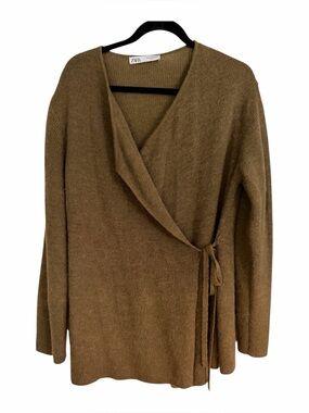 Zara Women's Wrap Sweater in Army Green